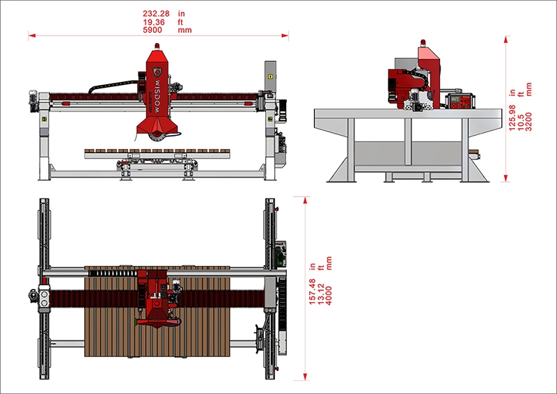 Wisdom Machinery Granite Marble Bridge Countertop Bridge Saw 45° Miter Cutting Table 360° Rotate Stone Cutting Machine with 2 Years Warranty